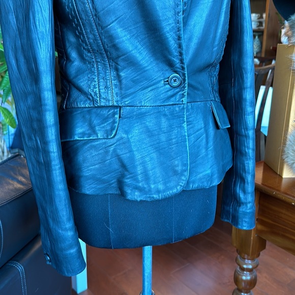 Just Cavalli Black Leather blazer jacket Small Size 40 quilted interior Y2K - Picture 6 of 14